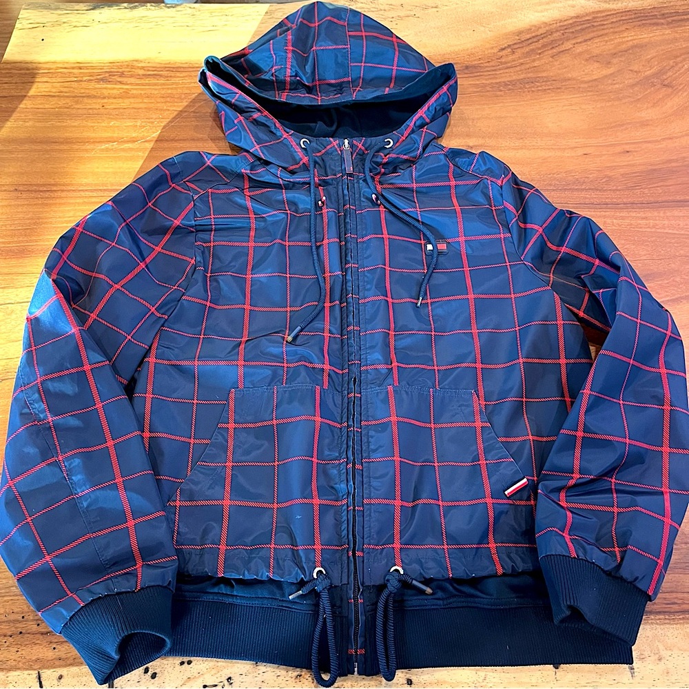 TOMMY HILFIGER Hooded Windbreaker Lined Women’s XL Preppy Effortless Outerwear
